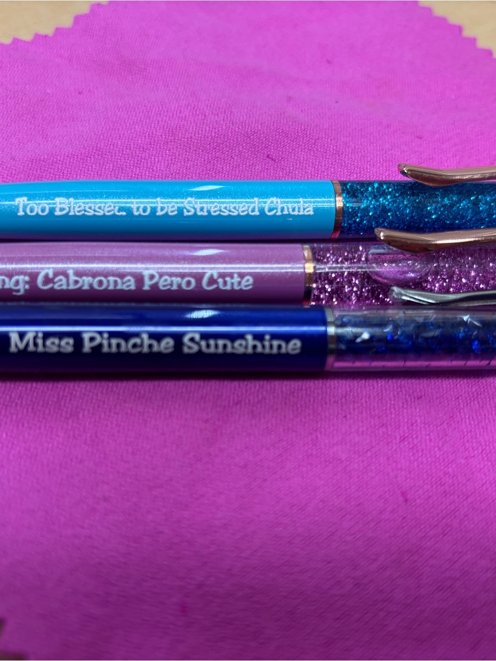 Latina series: Set of 3 Glitter Ballpoint Pens - Blue, Teal & Purple